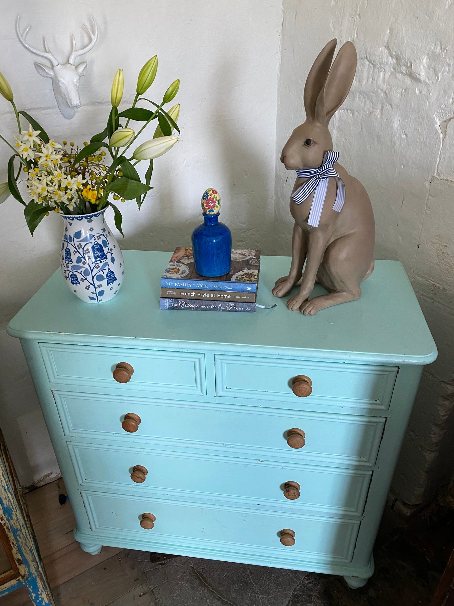 Antique pine chest of drawers Tiffany blue