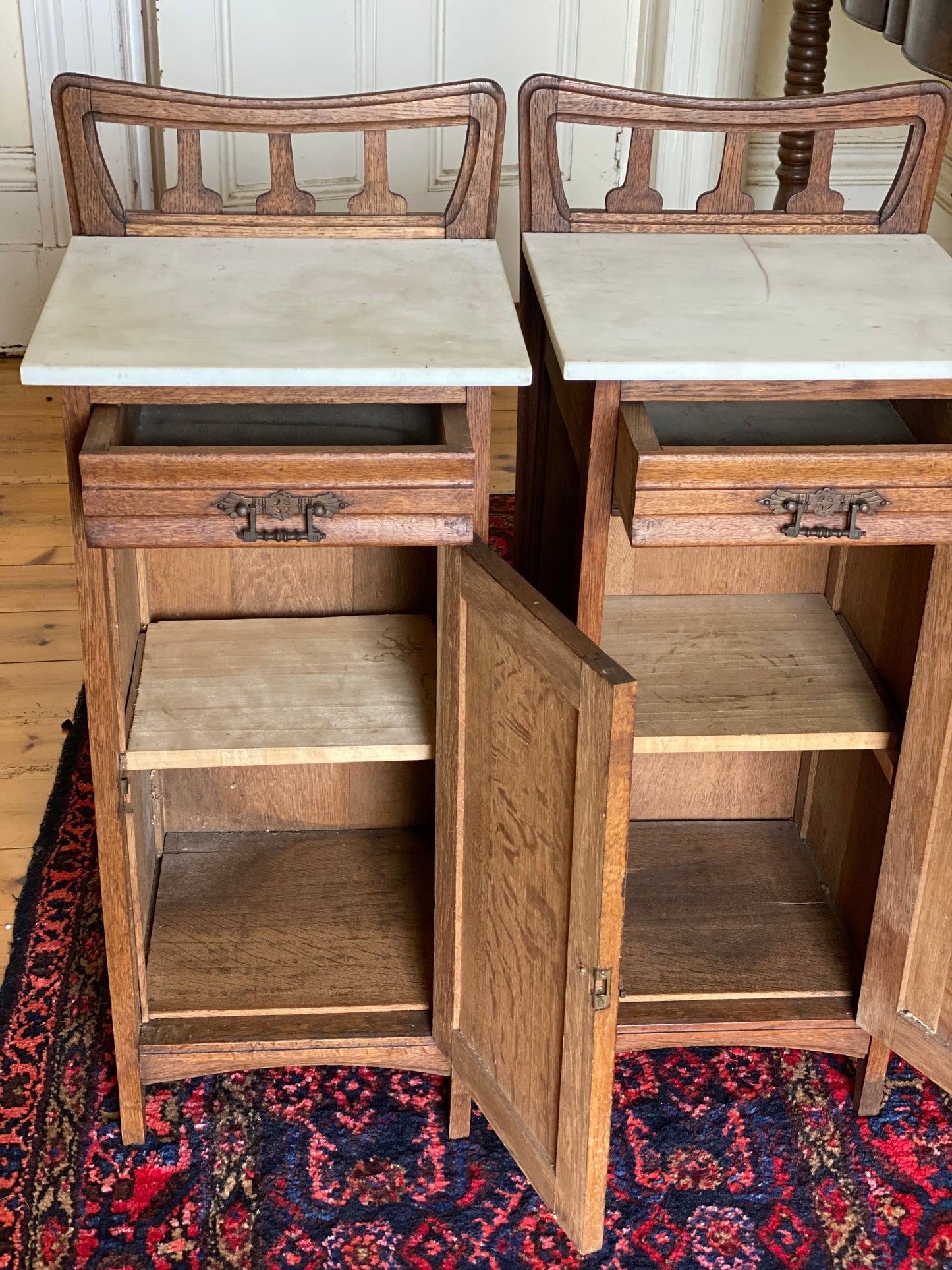 Pair of antique French oak nouveau bedsides