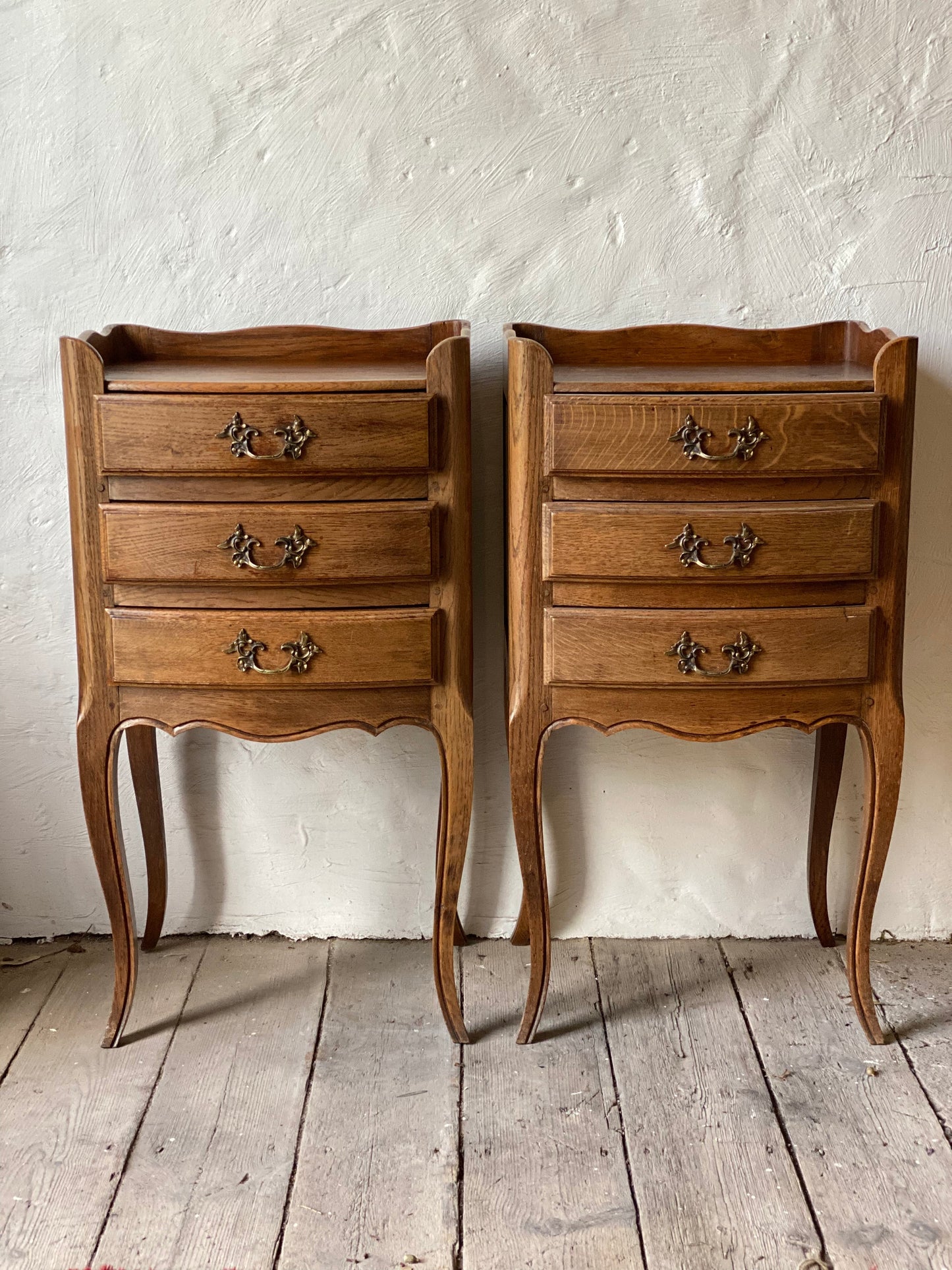 Antique French oak bedside tables