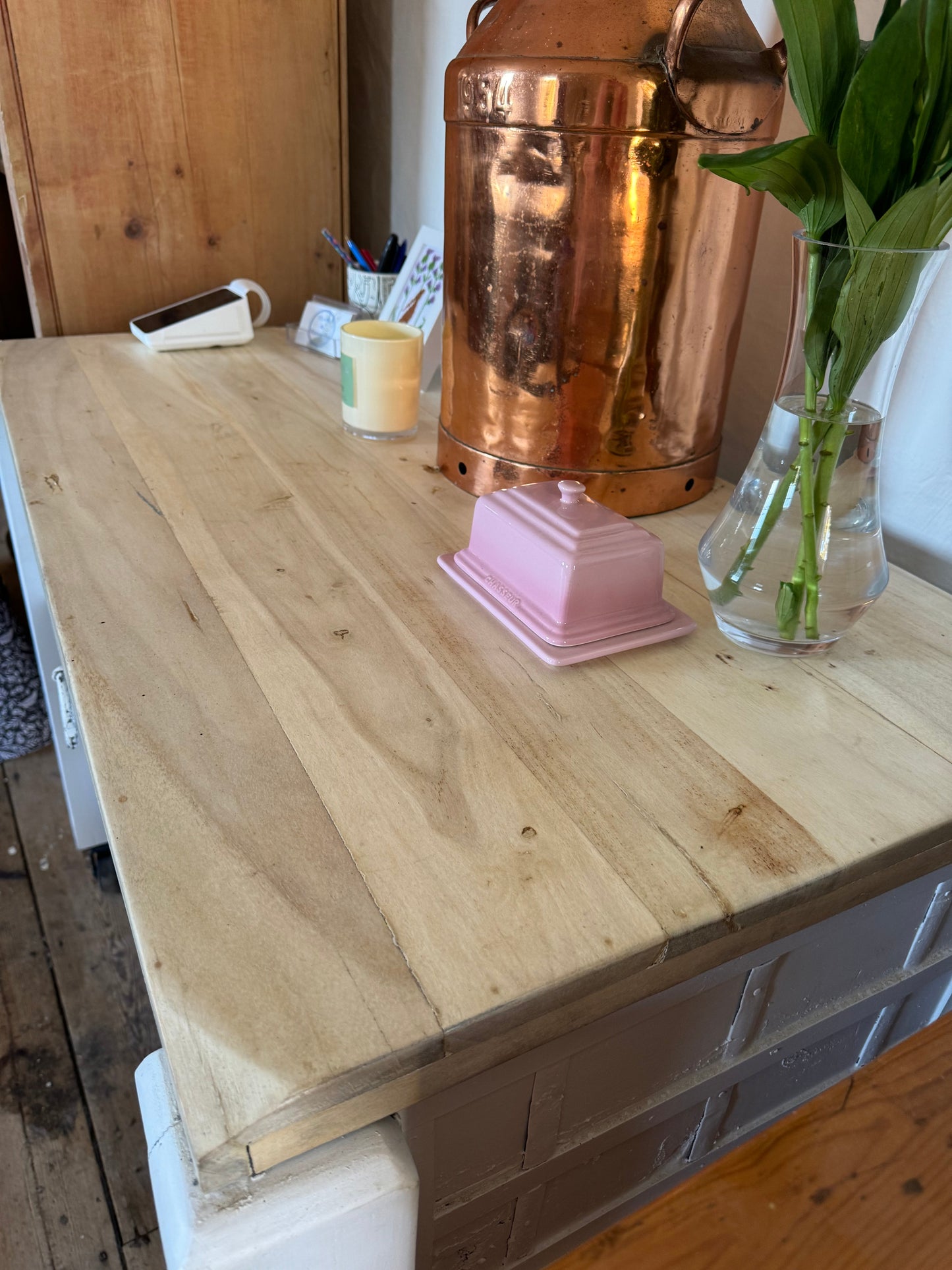 Island bench made from vintage Indian storage box