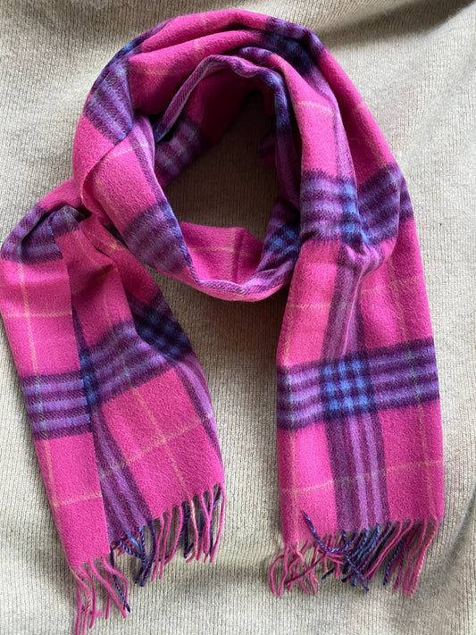 Woollen scarf 100% merino wool raspberry pink & blue