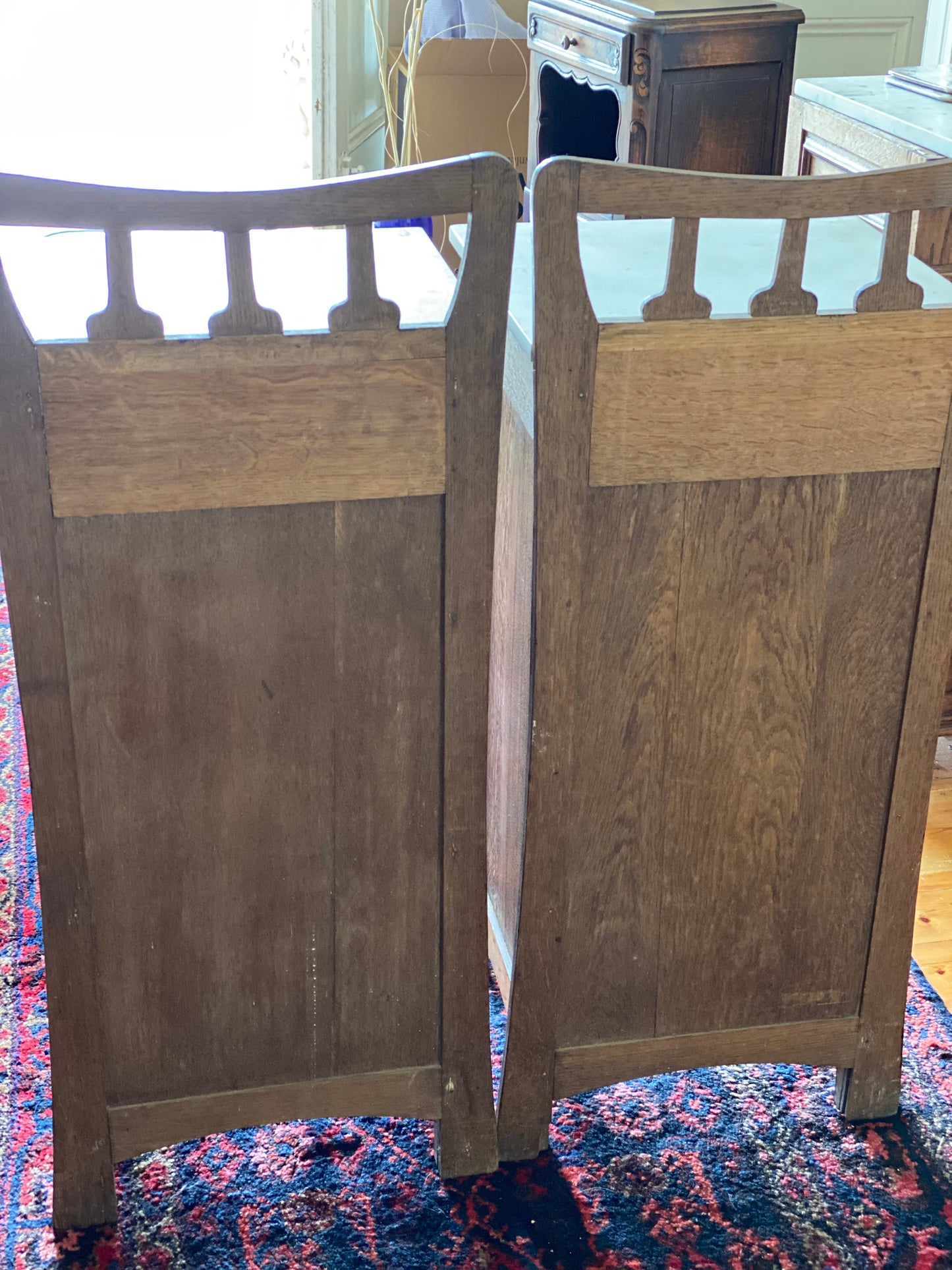 Pair of antique French oak nouveau bedsides