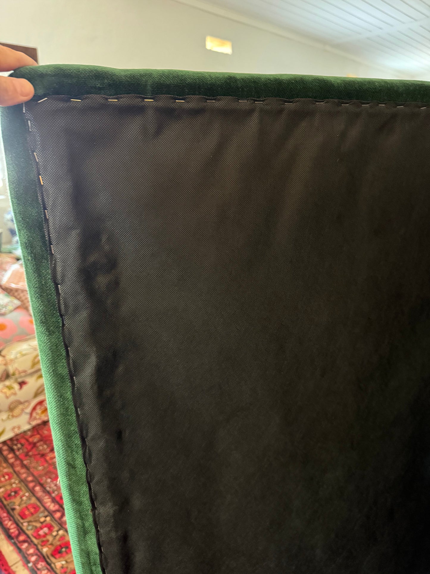 Double Bedhead covered in Forest Green velvet