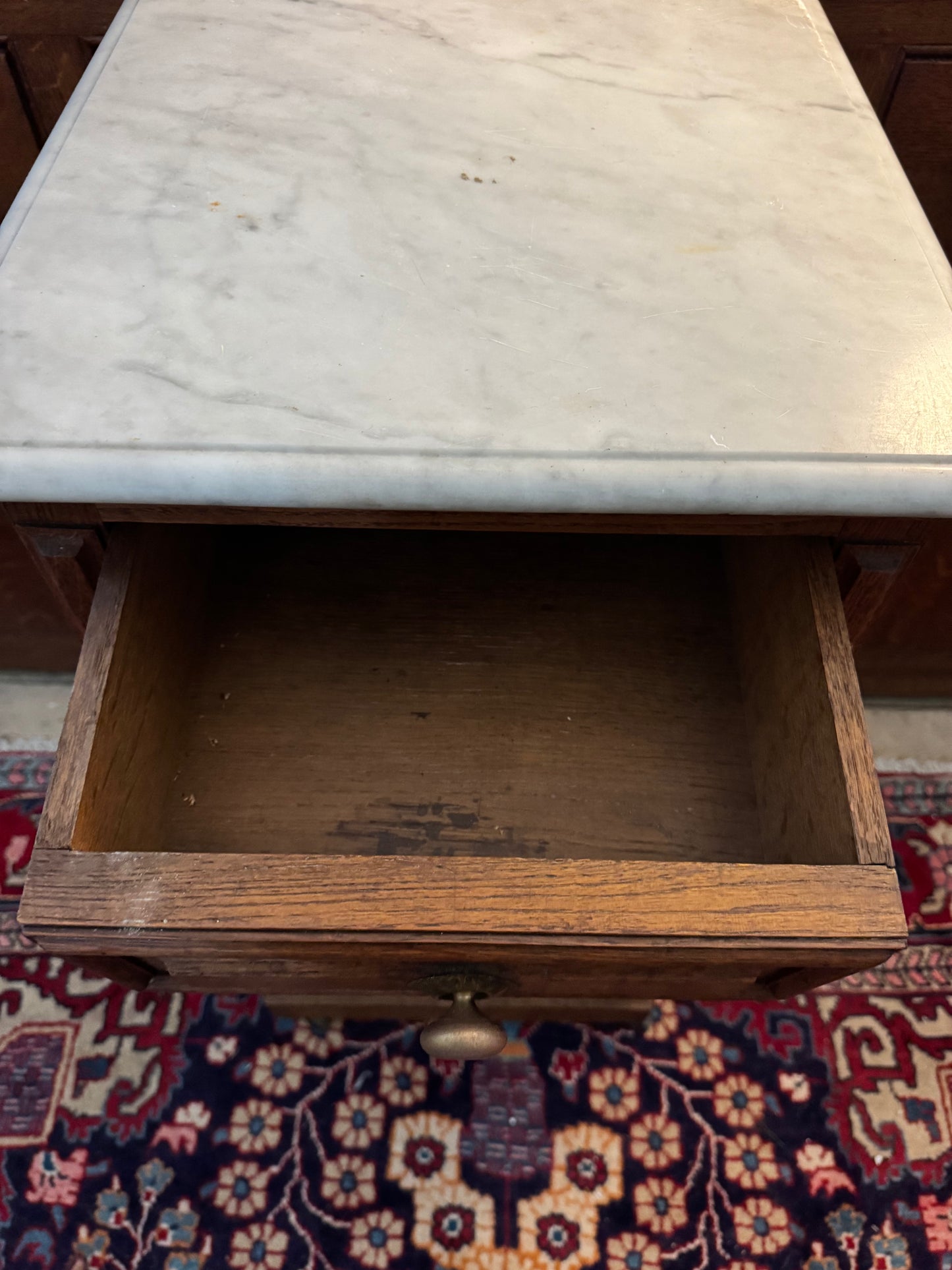 French oak bedside table on castors