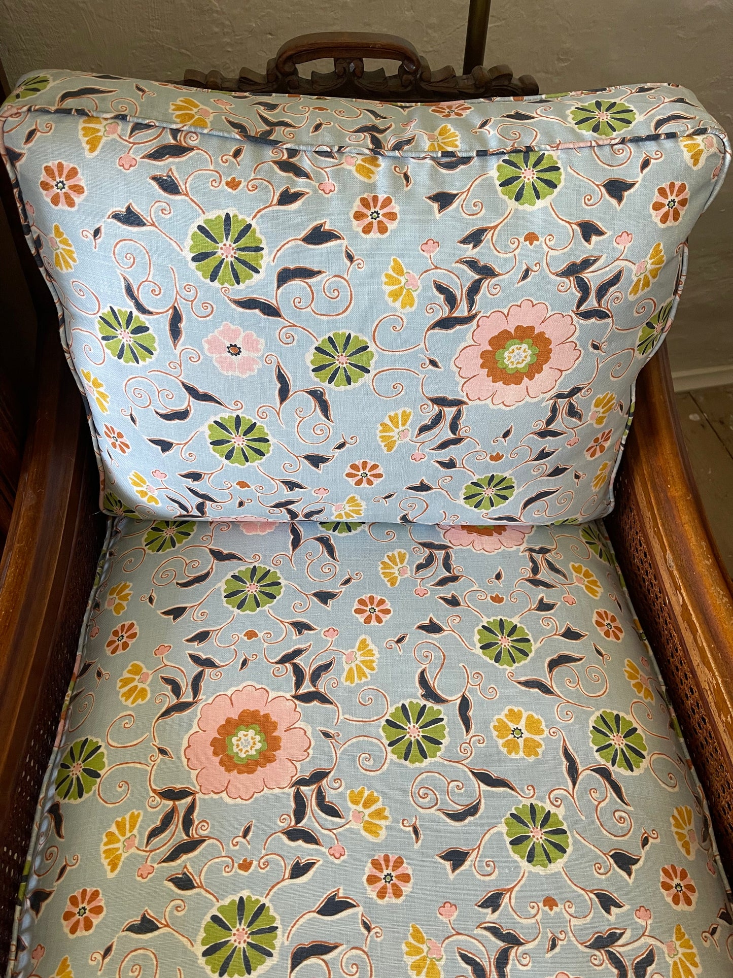 Antique Jacobean chair recovered in Anna Spiro “Leilani” fabric