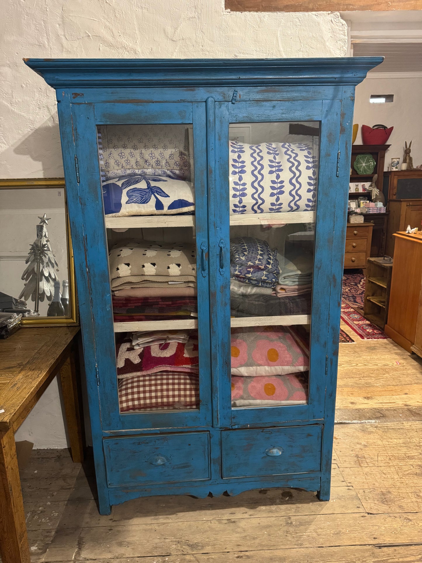 Vintage blue cabinet with magic patina