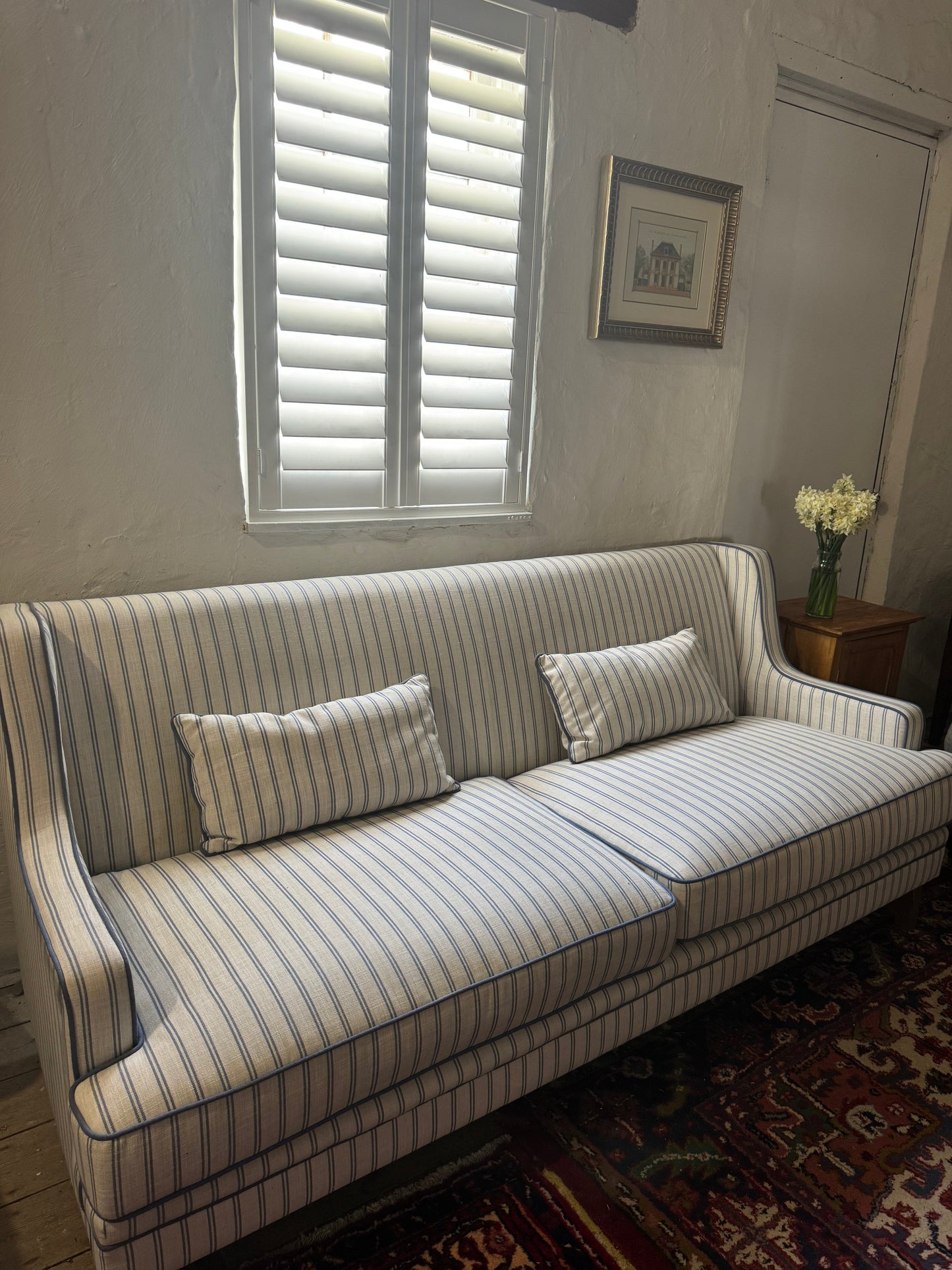 Hamptons style striped three seater sofa