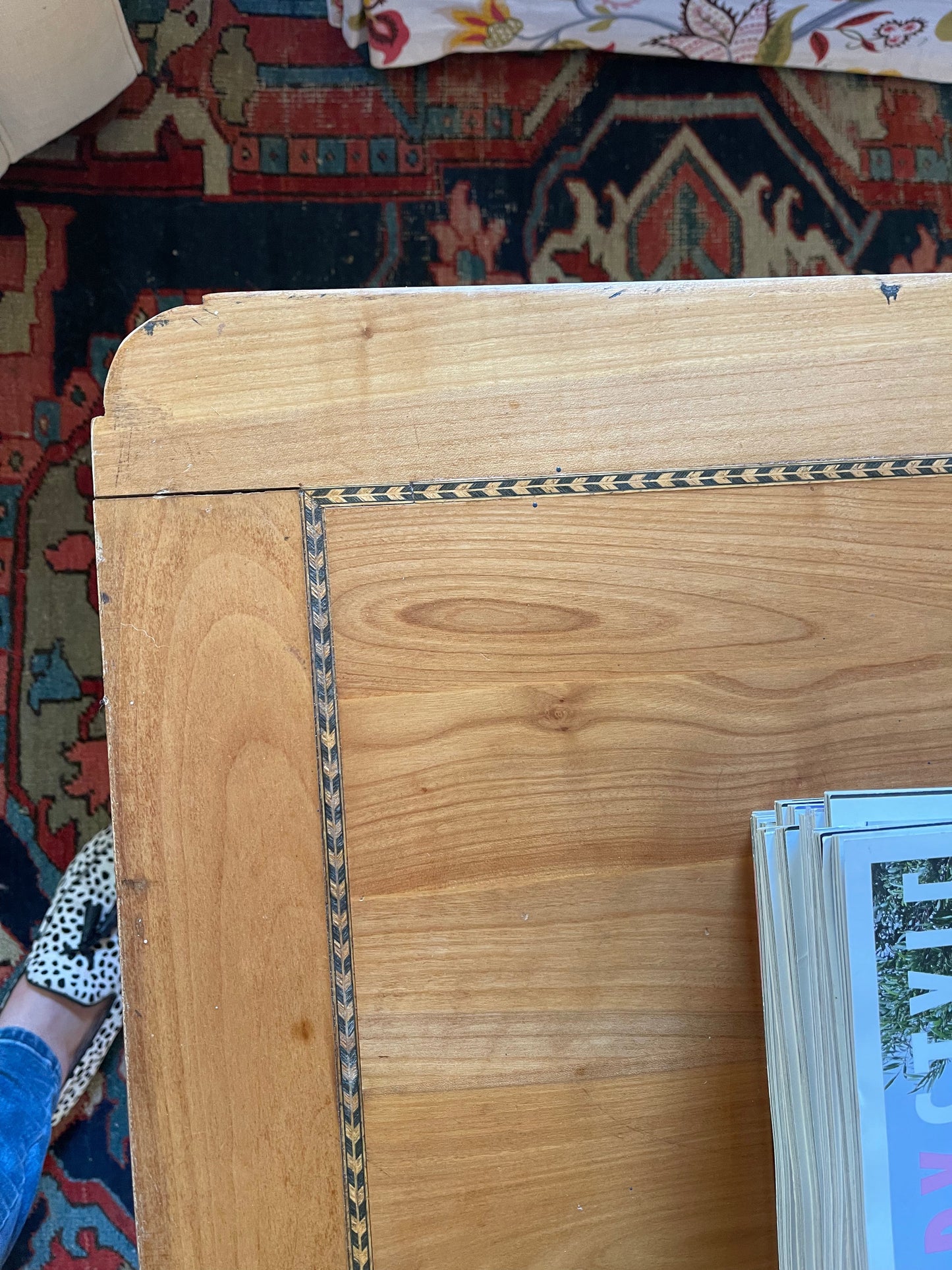 Pine coffee table with inlay