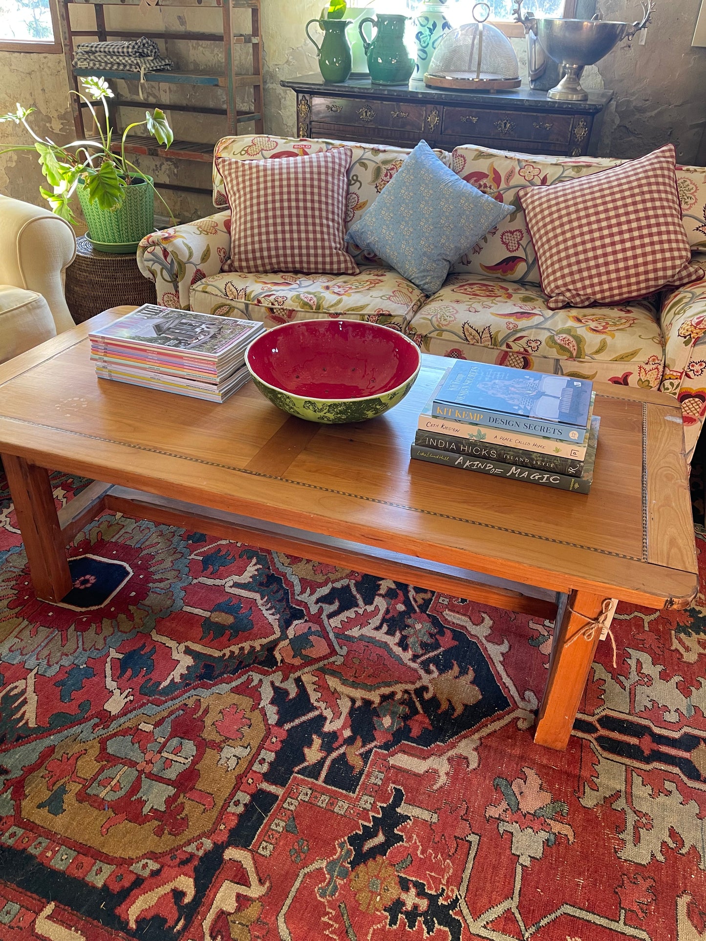 Pine coffee table with inlay