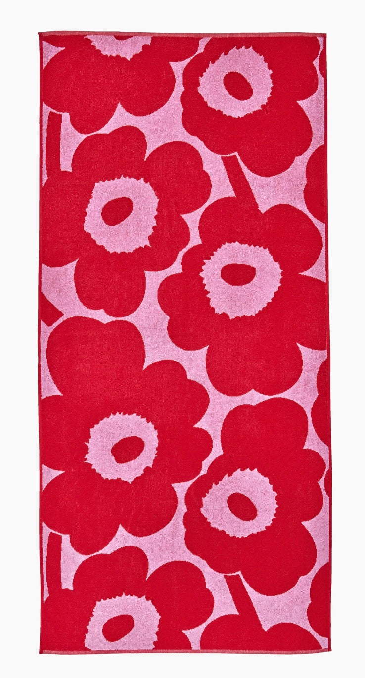Marimekko bath towel Unikko pink & red