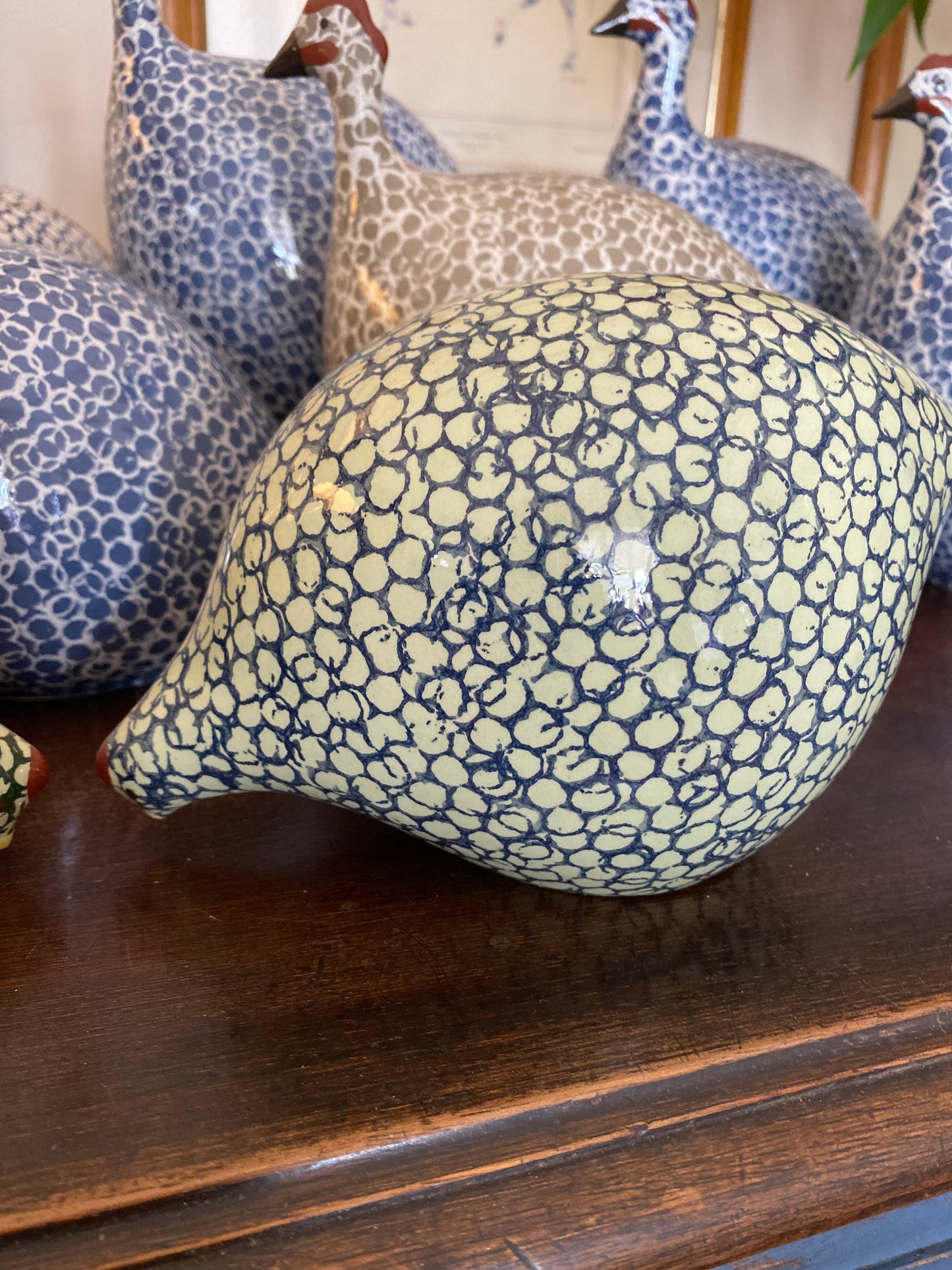 French ceramic quail green & cobalt