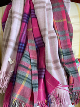 Load image into Gallery viewer, Woollen scarf 100% Merino wool raspberry/grey/yellow