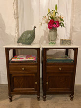 Load image into Gallery viewer, A pair of French oak marble topped bedsides