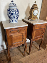 Load image into Gallery viewer, A pair of Antique oak marble topped bedside cabinets