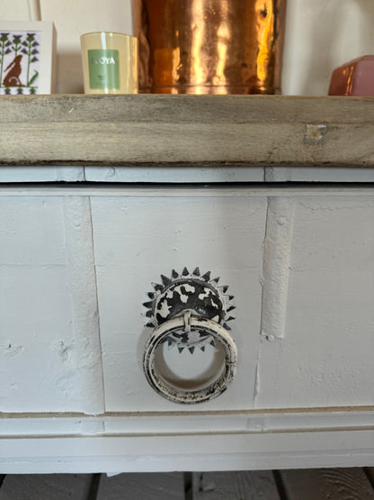 Island bench made from vintage Indian storage box