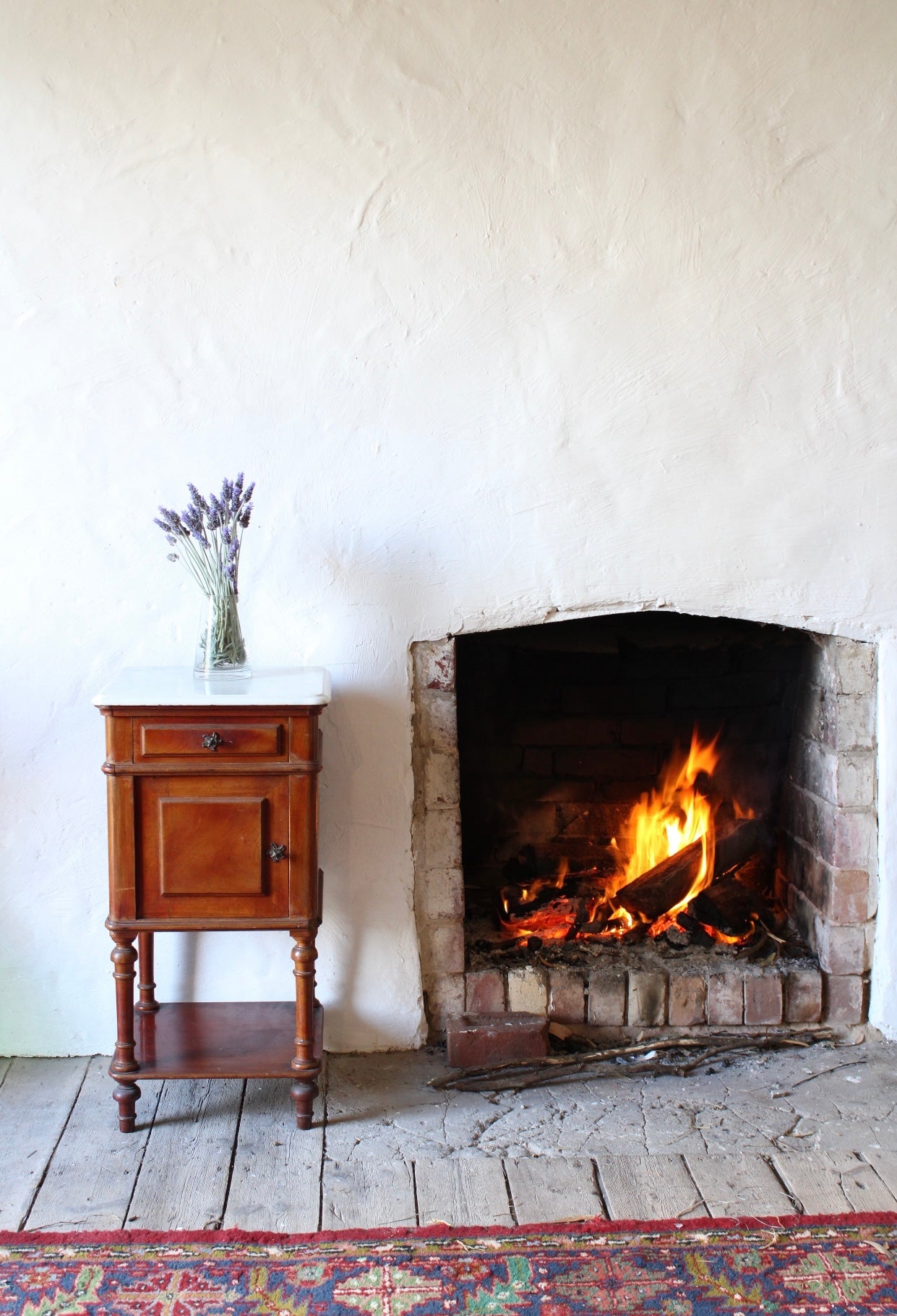 A single French antique marble topped cedar pot cupboard