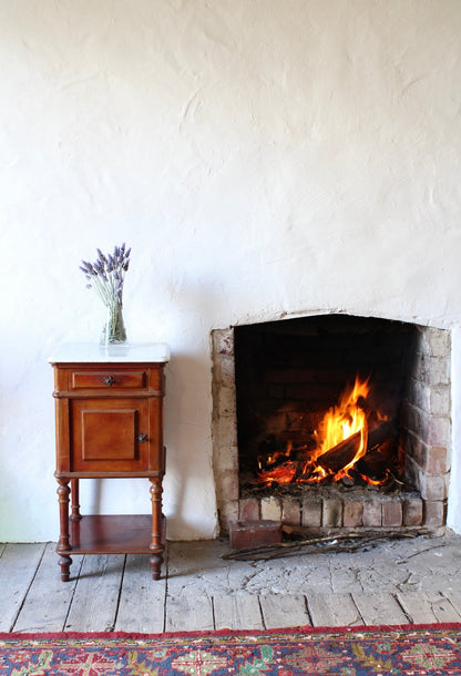A single French antique marble topped cedar pot cupboard