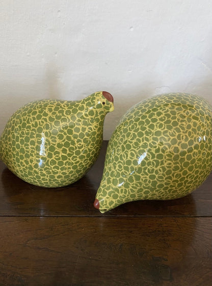 French ceramic quail yellow and green - standing