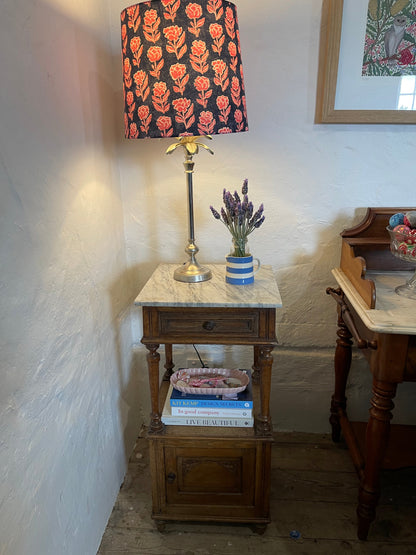 French oak bedside tables marble tops