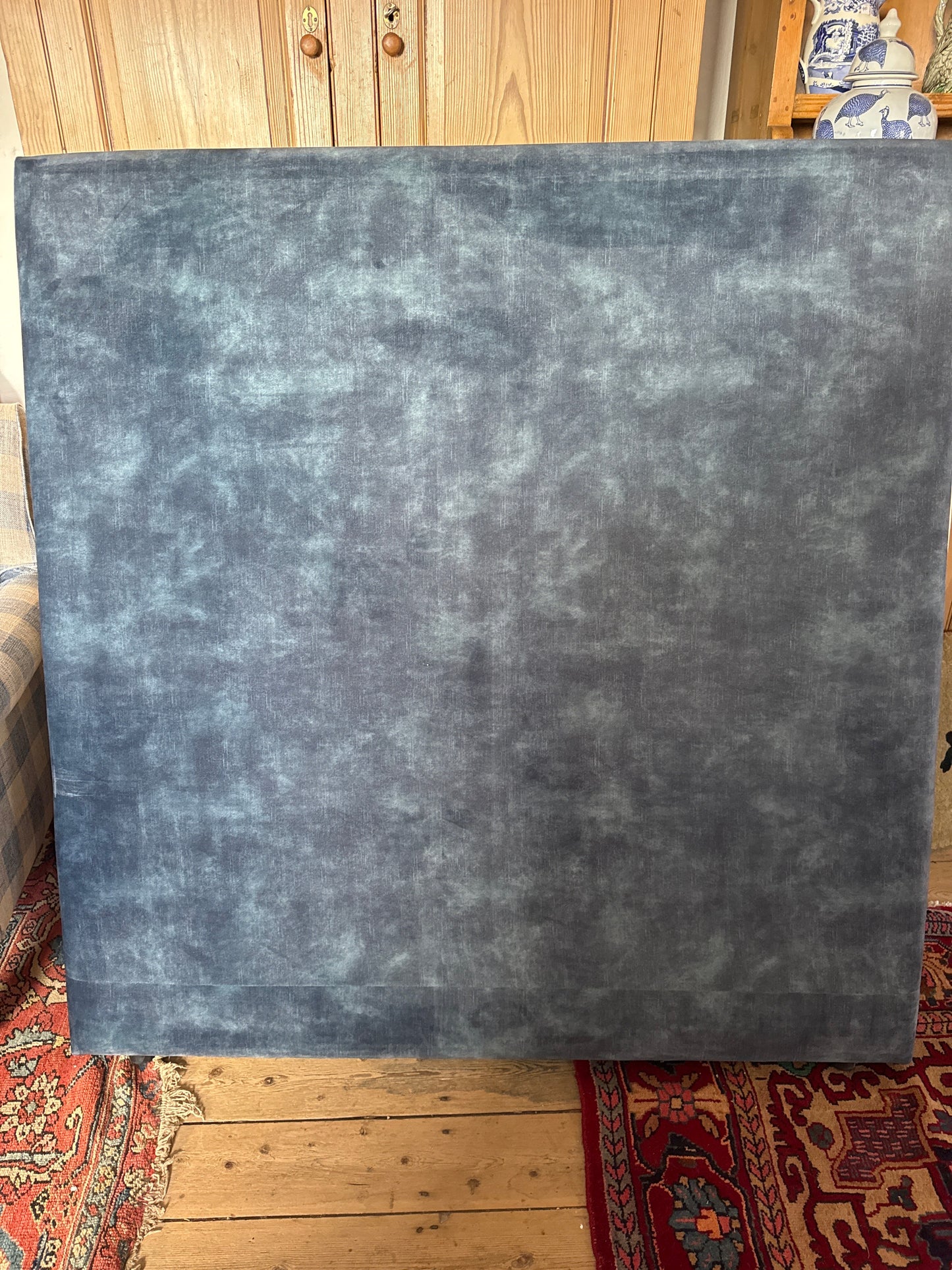 Double bed head French blue velvet