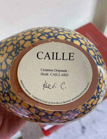 French ceramic quail Orange & Blue