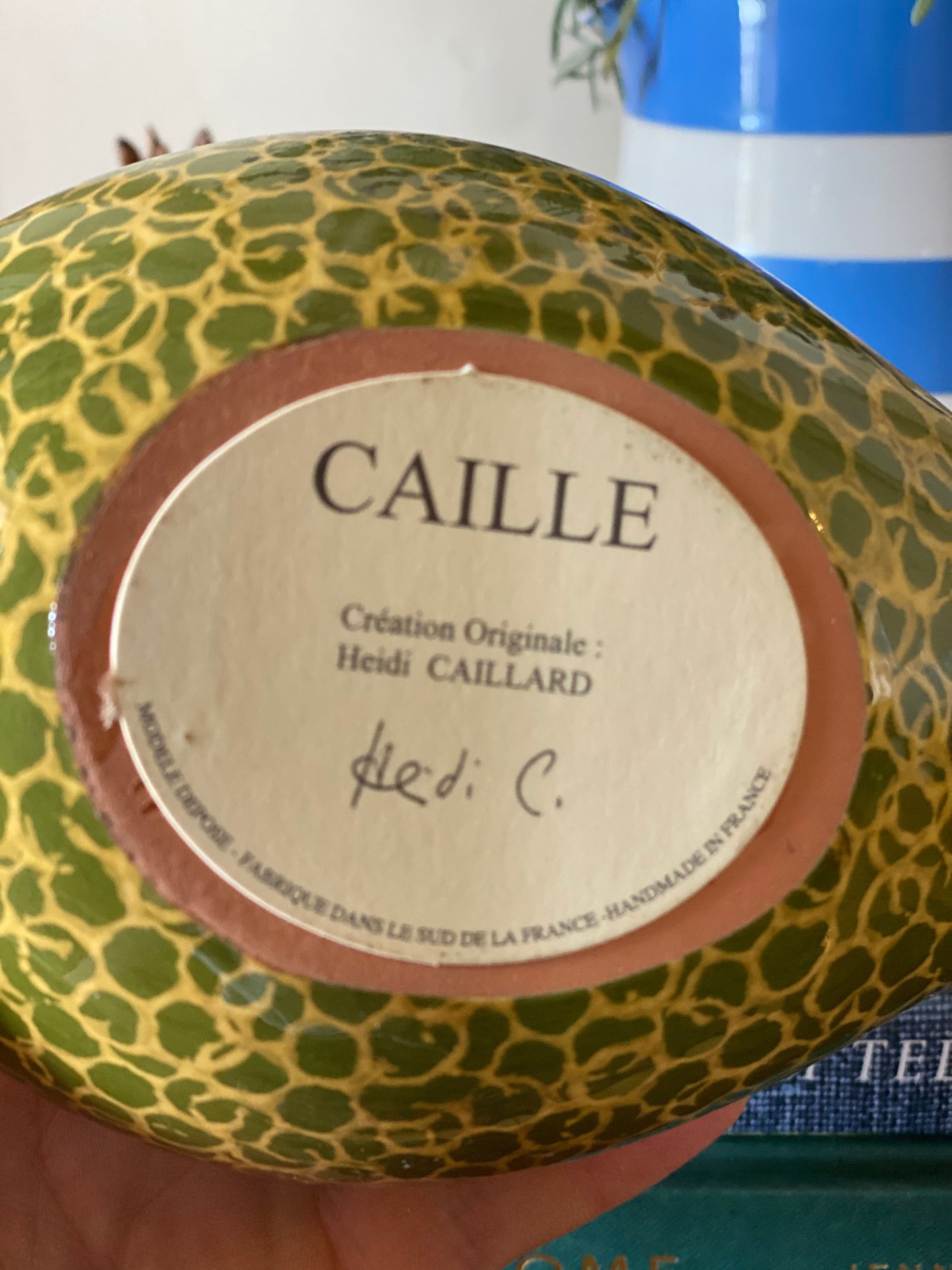 French ceramic quail yellow and green - standing