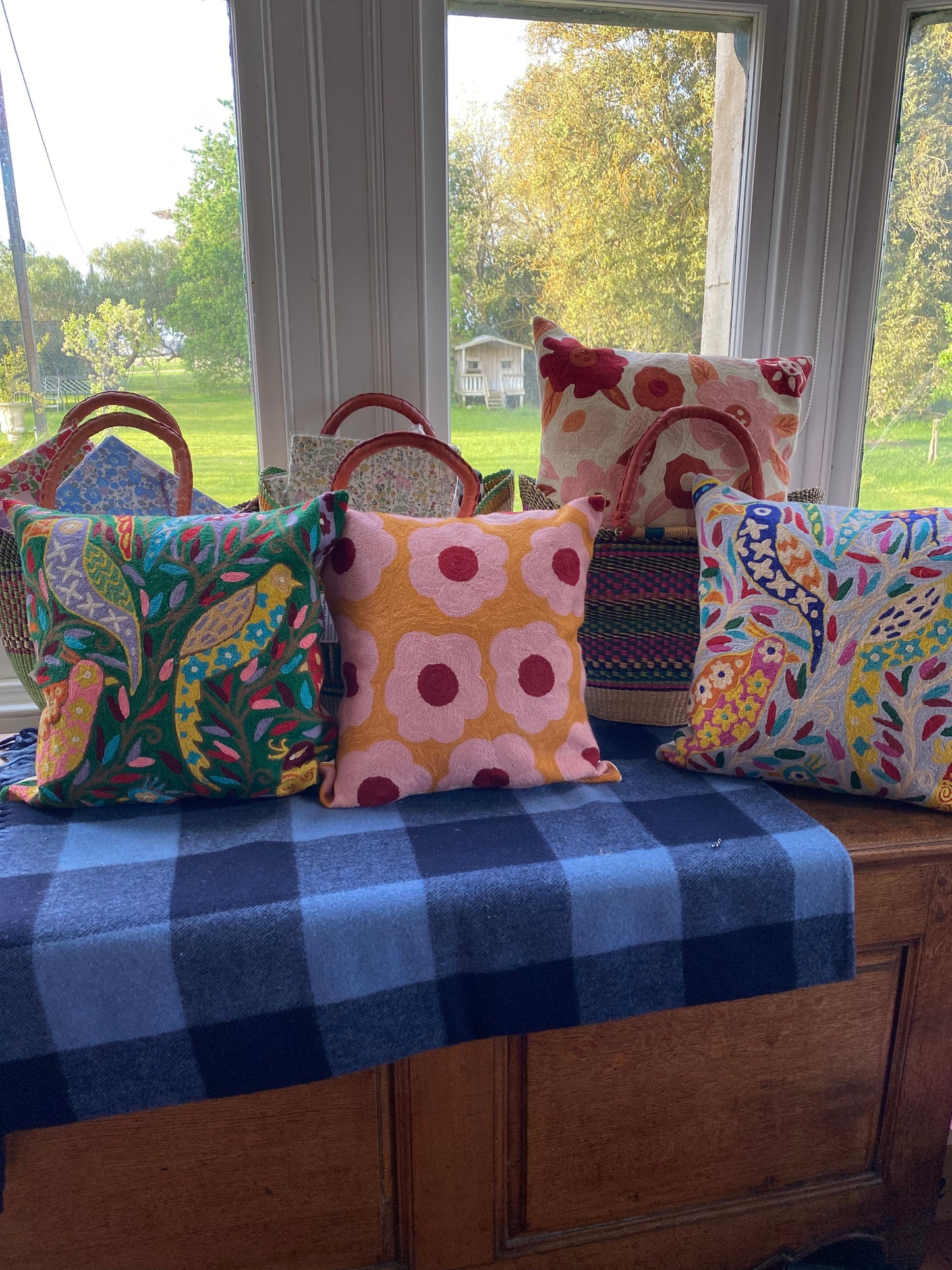 Eliza Piro crewel stitch cushion FANCY FLOWERS