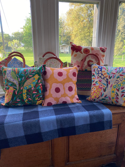 Eliza Piro crewel stitch cushion FANCY FLOWERS