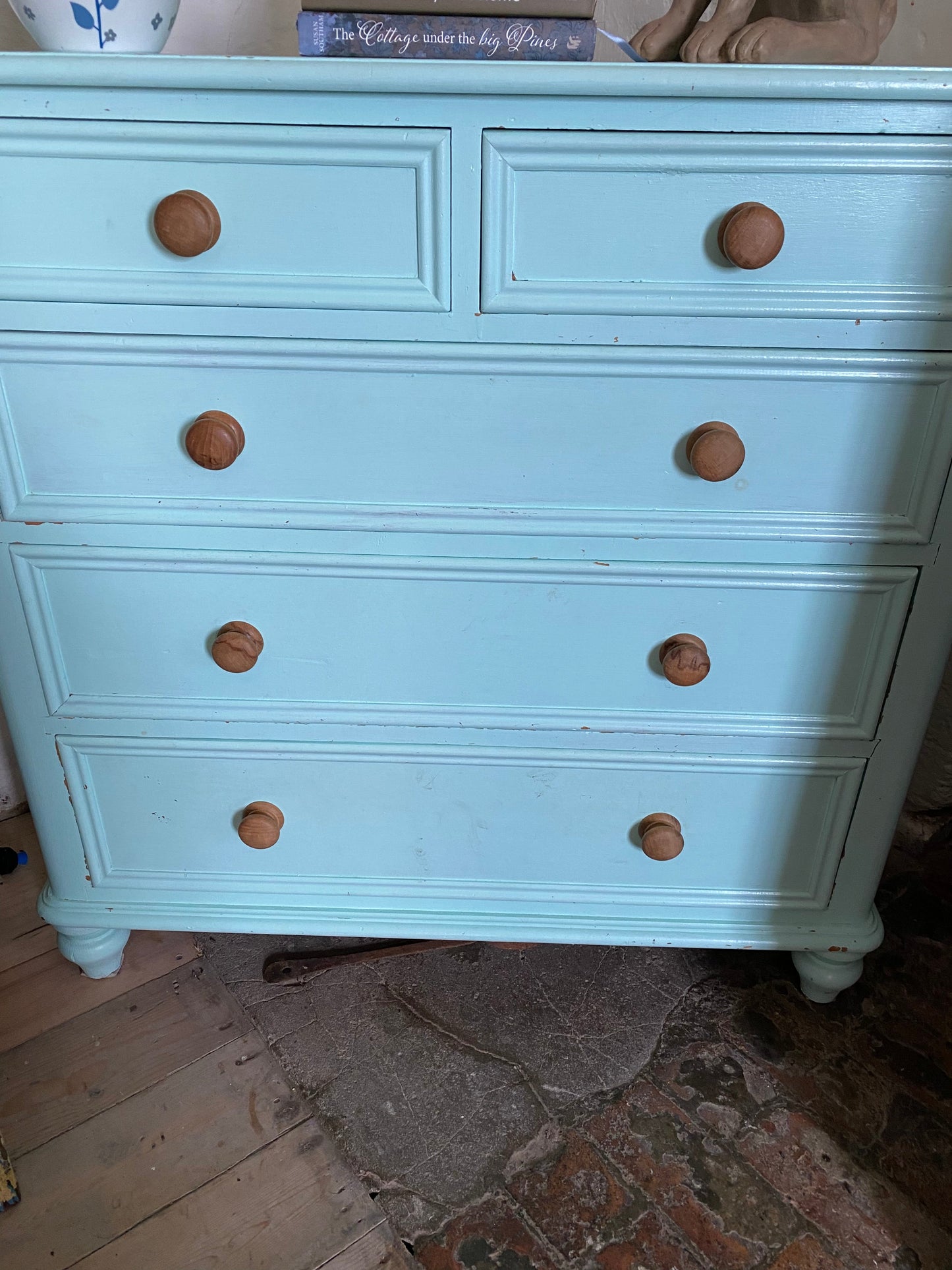 Antique pine chest of drawers Tiffany blue