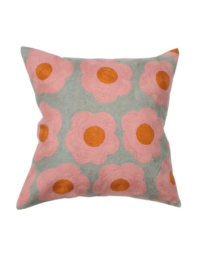 Eliza Piro Embroidery cushion grey and pink