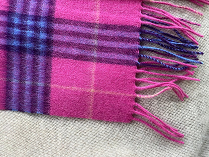 Woollen scarf 100% merino wool raspberry pink & blue