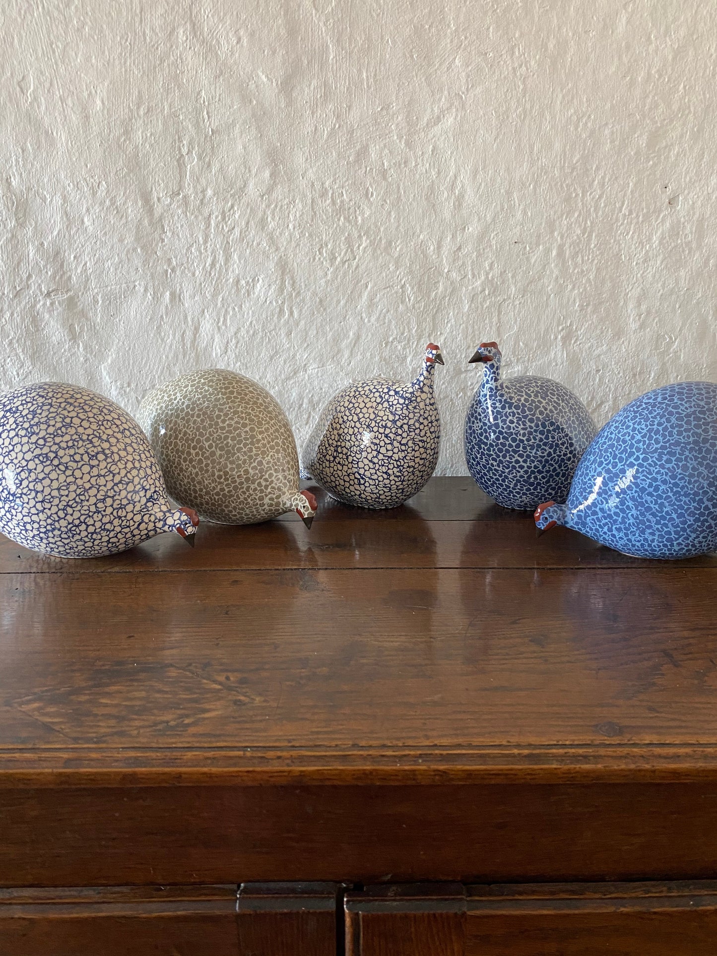 French ceramic guinea fowl white spotted blue PECKING