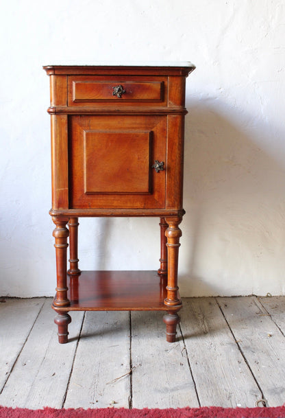 A single French antique marble topped cedar pot cupboard