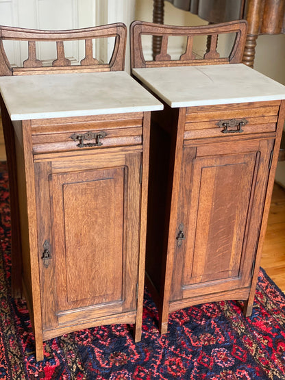 Pair of antique French oak nouveau bedsides
