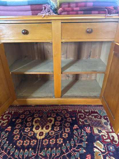 Antique pine cabinet with drawers and storage