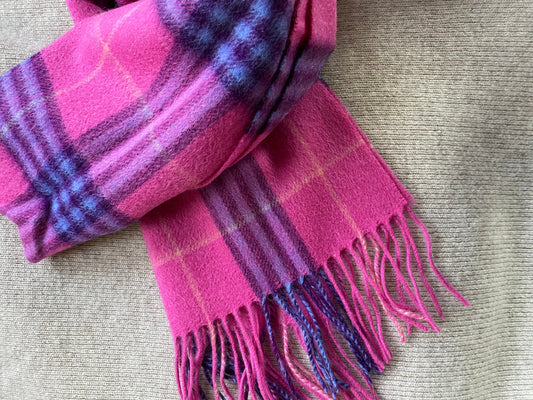 Woollen scarf 100% merino wool raspberry pink & blue