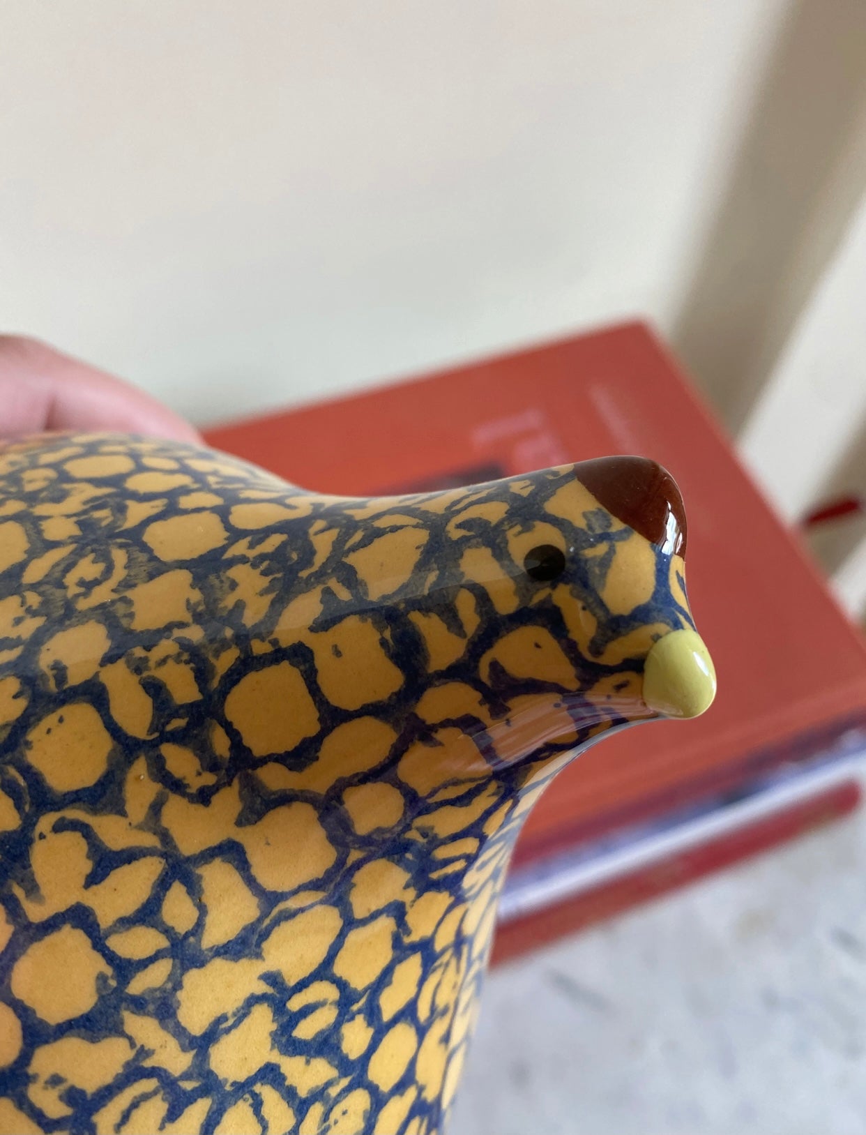 French ceramic quail Orange & Blue