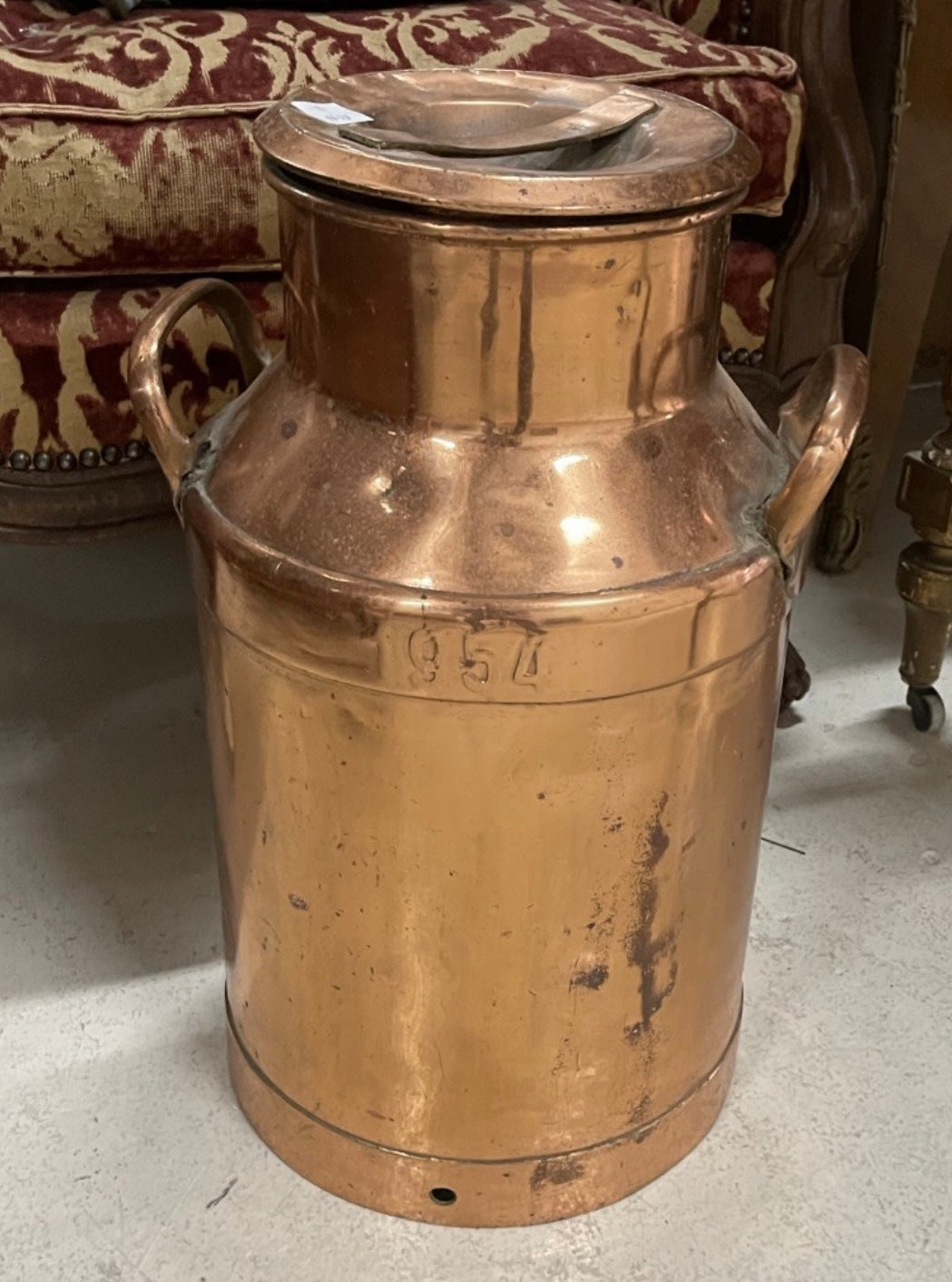 Antique French copper milk churn