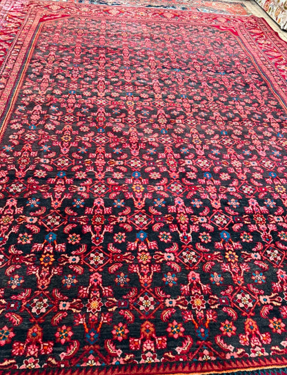 Huge Mahal Persian rug with navy pink and red
