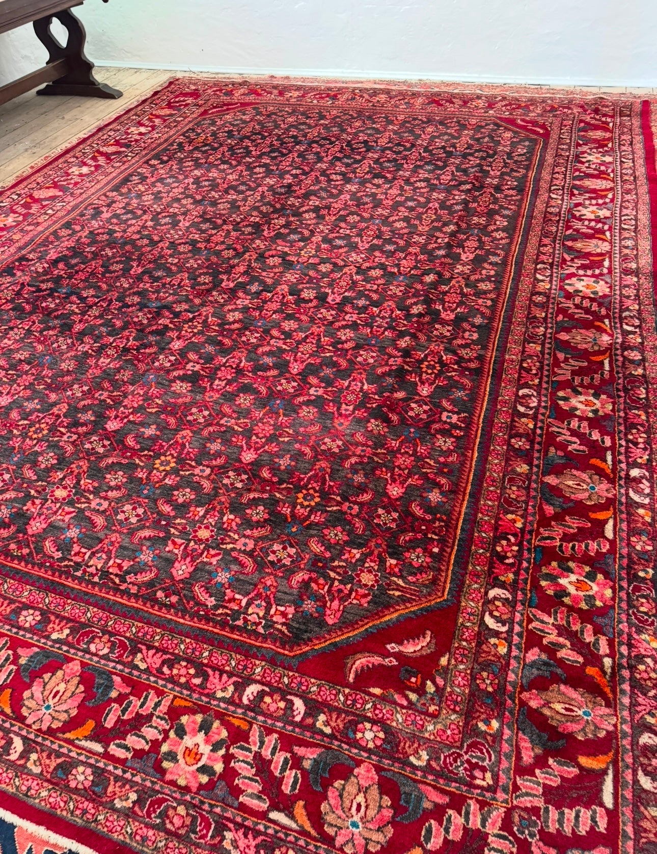 Huge Mahal Persian rug with navy pink and red
