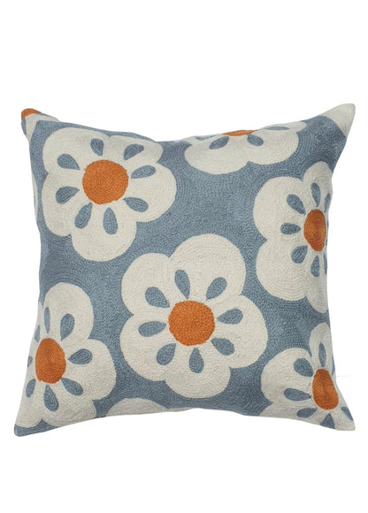 Eliza Piro embroidery cushion Flower Power Blue