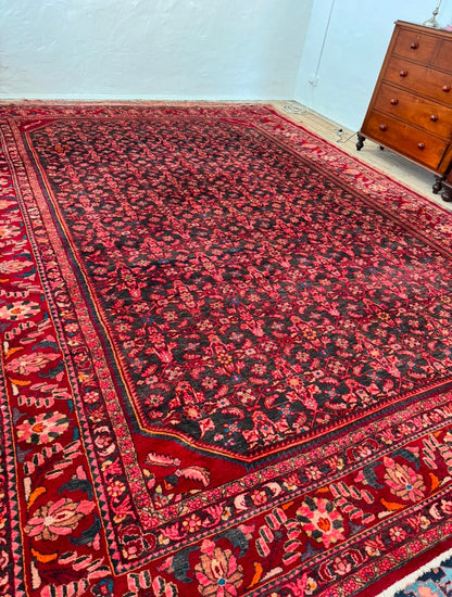 Huge Mahal Persian rug with navy pink and red