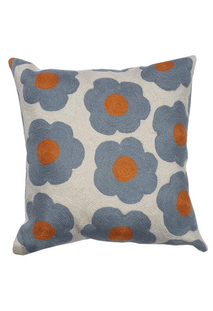 Eliza Piro Embroidered Cushion White with Blue