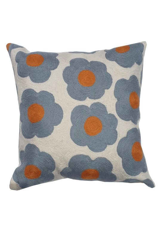 Eliza Piro Embroidered Cushion White with Blue