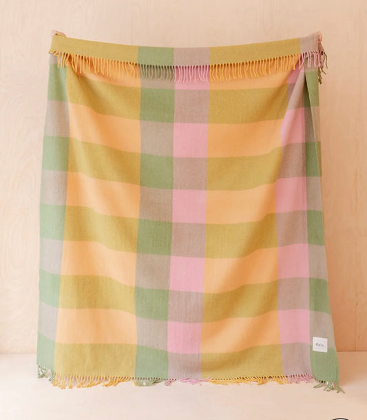Wool blanket yellow bold check