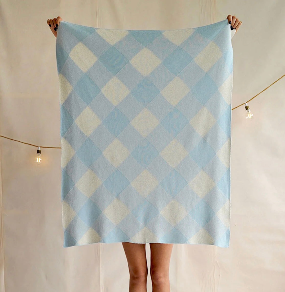 Sky blue tartan baby blanket