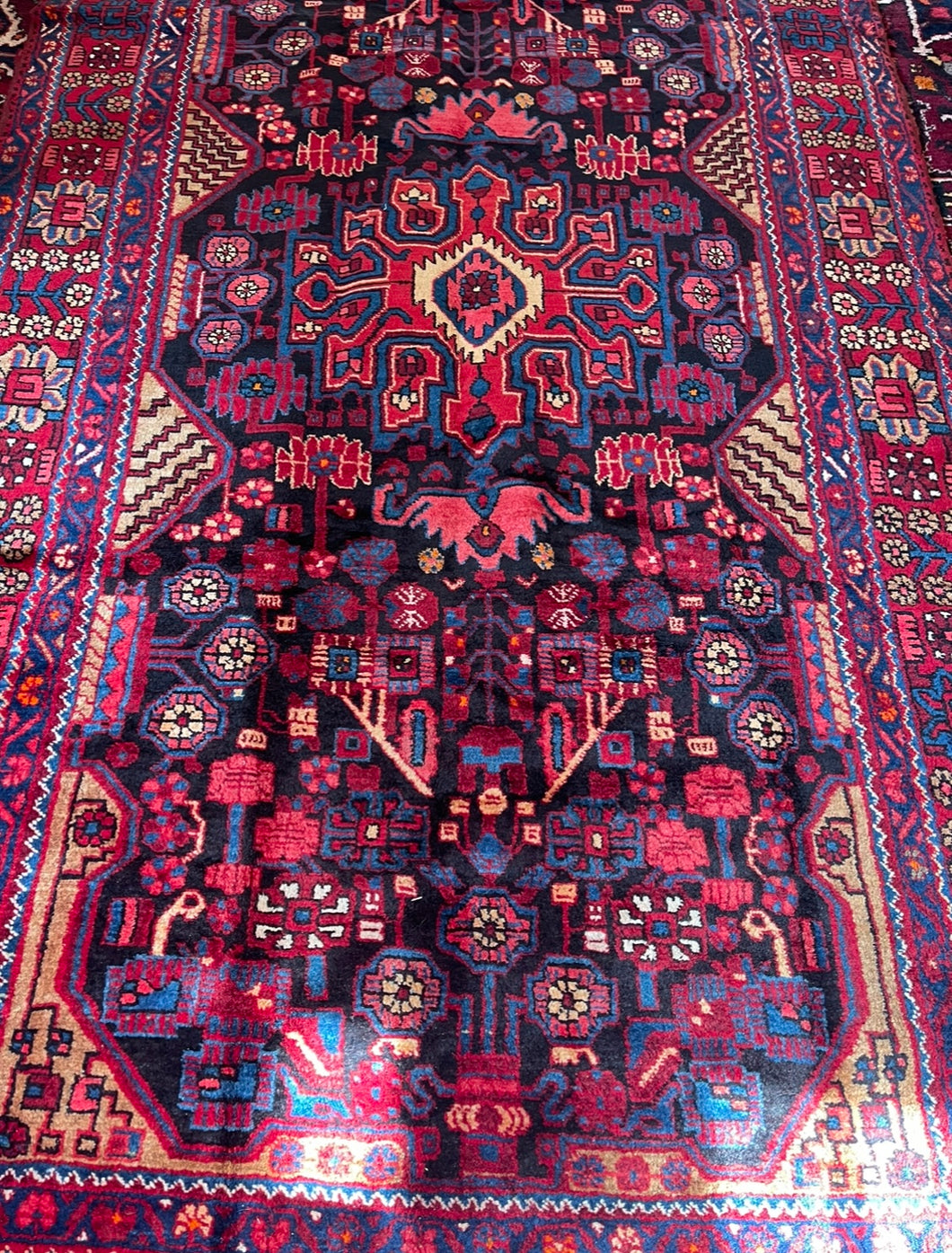 Navahand Persian rug pink, red & navy