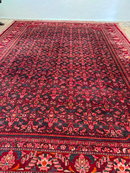 Huge Mahal Persian rug with navy pink and red