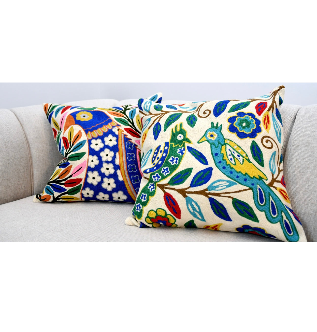 Eliza Piro Love Birds Cushion blue and green
