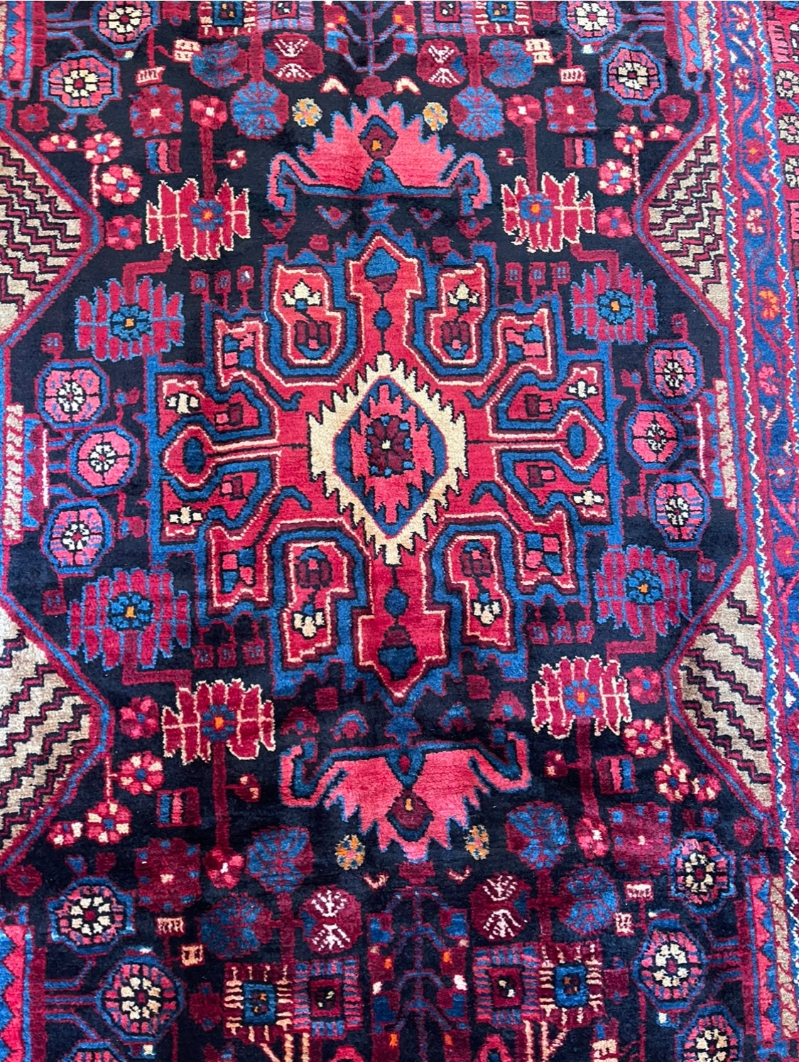 Navahand Persian rug pink, red & navy